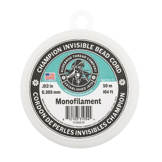 Gudebrod 0.012" x 164ft. Monofilament Champion Invisible Bead Cord